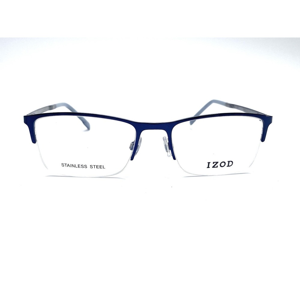 New IZOD Blue Navy Silver Carbon Fiber Rectangular Metal Glasses 2099 55 19 145